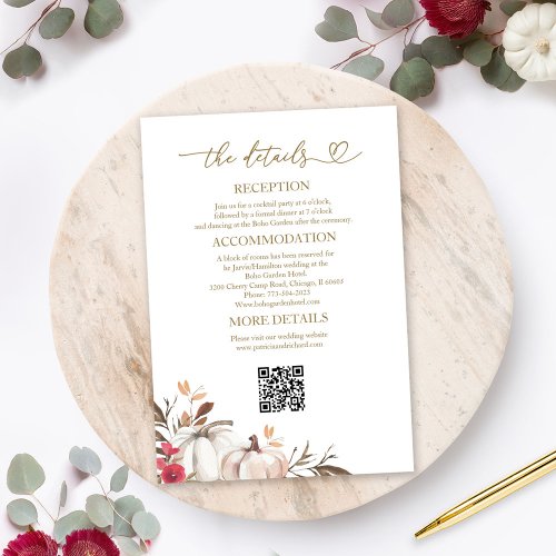 Pumpkin Fall Wedding Details Enclosure Cards