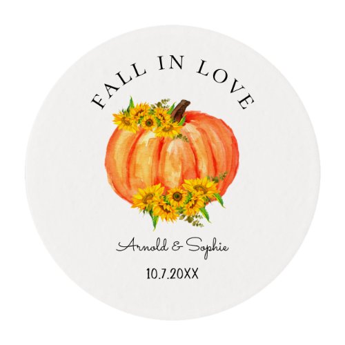 Pumpkin Fall Wedding Orange Sunflower White   Edible Frosting Rounds