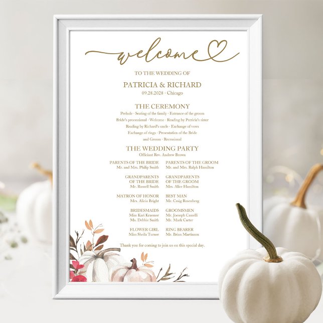 Pumpkin Fall Wedding Program Sign (Creator Uploaded)