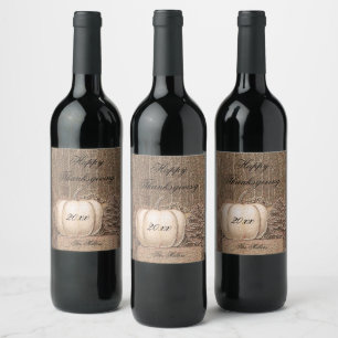 Pumpkin Fall White Gold Metallic Elegant Country Wine Label