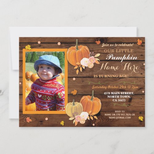 Pumpkin Fall Wood Birthday Party ANY Age Invite