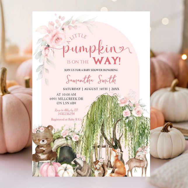 Pumpkin Fall Woodland Animals Girl Baby Shower Invitation (Creator Uploaded)