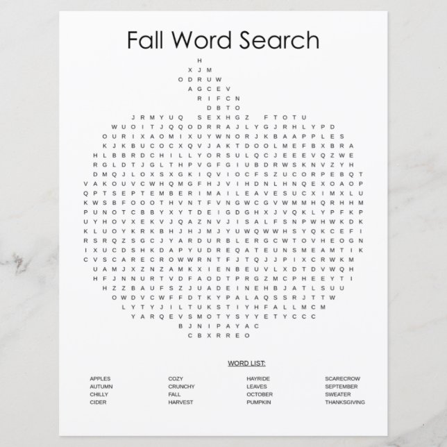 Pumpkin Fall Word Search (Front)