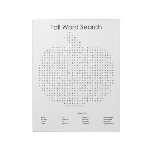 Pumpkin Fall Word Search Notepad