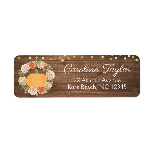 Pumpkin Fall Wreath Fall Bridal Shower Label (Front)