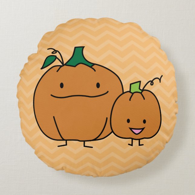 Pumpkin family parent child Thanksgiving Halloween Round Pillow (Front)
