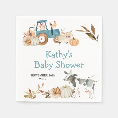 Pumpkin Farm Animal Tractor Floral Napkins