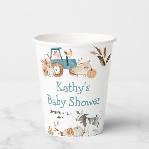 Pumpkin Farm Animal Tractor Floral White Paper Cups