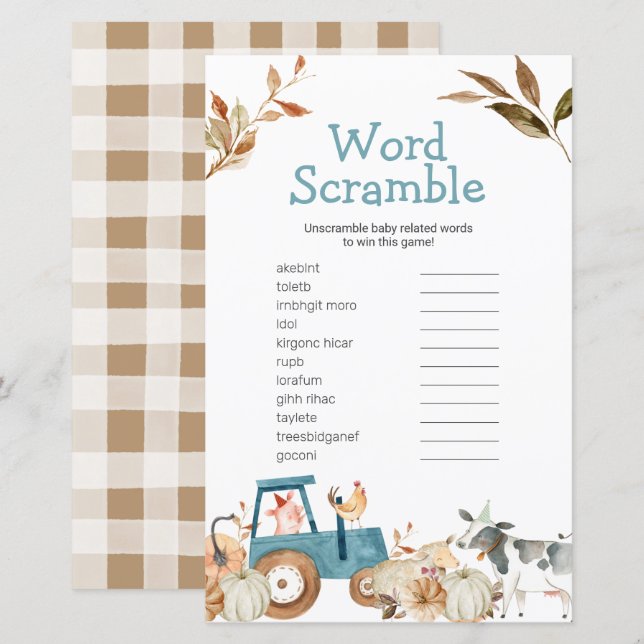 Pumpkin Farm Animal Tractor Floral Word Scramble (Front/Back)
