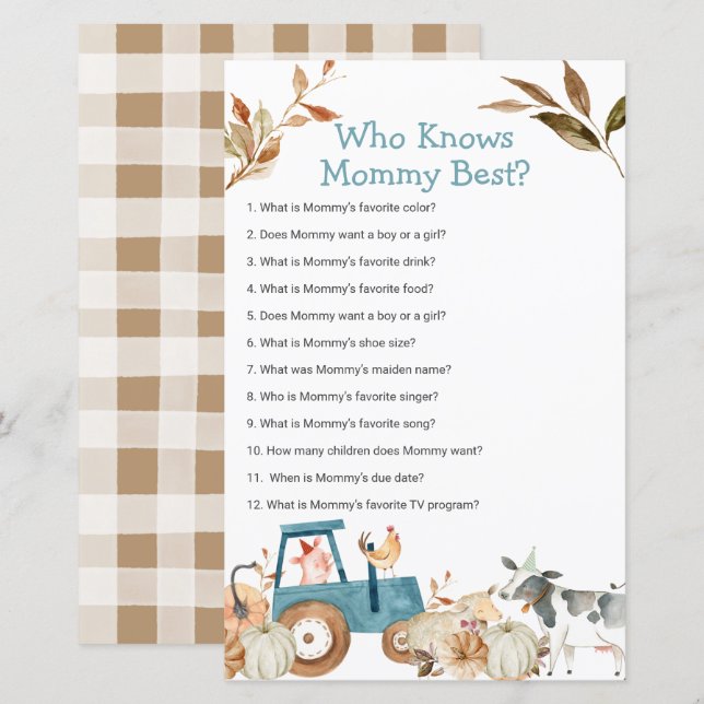 Pumpkin Farm Animal Tractor Who Knows Mommy Best (Front/Back)