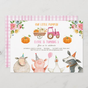 Pumpkin Farm Barnyard Fall Girl Party Birthday Invitation