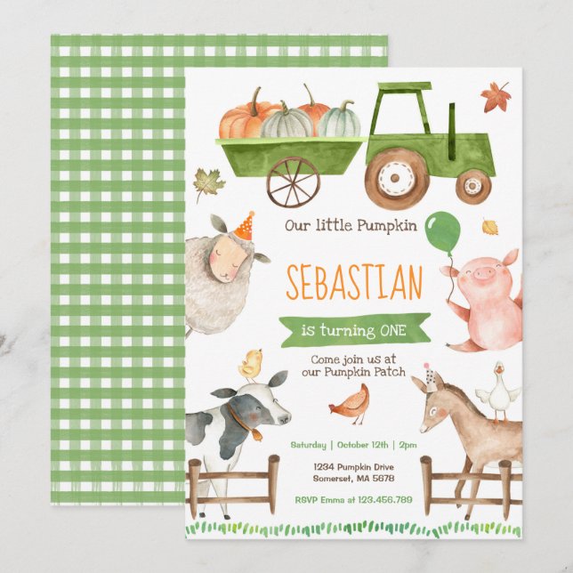 Pumpkin Farm Birthday Invitation Fall Farm Party (Front/Back)