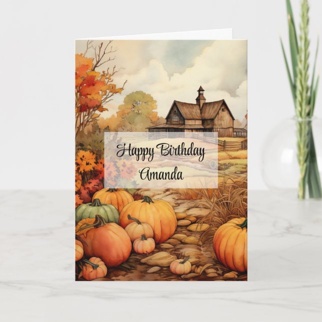 Pumpkin Farm Fall Harvest Autumn Birthday Card (Front)