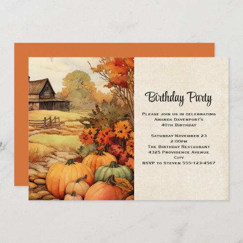 Pumpkin Farm Fall Harvest Autumn Birthday Invitation