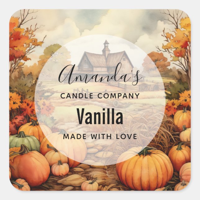 Pumpkin Farm Fall Harvest - Candle Business Square Sticker (Front)