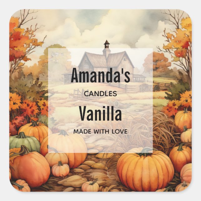 Pumpkin Farm Fall Harvest Candle Business Square Sticker (Front)