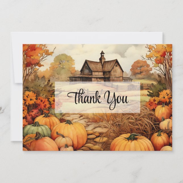 Pumpkin Farm Fall Harvest Thank You Card (Front)