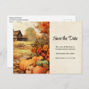 Pumpkin Farm Fall Harvest Thanksgiving Announcement Postcard