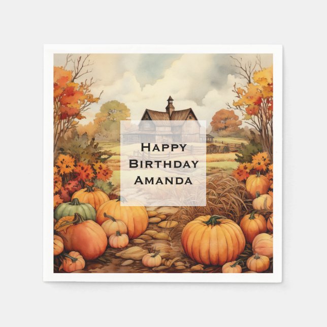 Pumpkin Farm Fall Harvest Thanksgiving Birthday Napkins (Front)