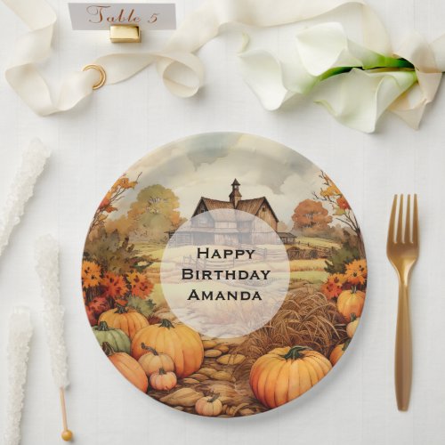 Pumpkin Farm Fall Harvest Thanksgiving Birthday Paper Plates