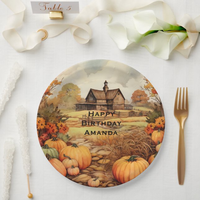 Pumpkin Farm Fall Harvest Thanksgiving Birthday Paper Plates (Wedding)