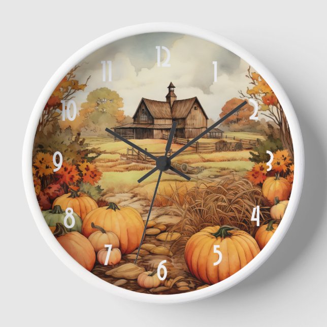 Pumpkin Farm Fall Harvest Thanksgiving Clock (Front)