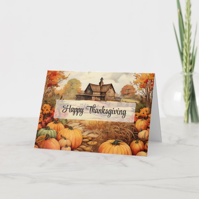 Pumpkin Farm Fall Harvest Thanksgiving Holiday Card (Front)