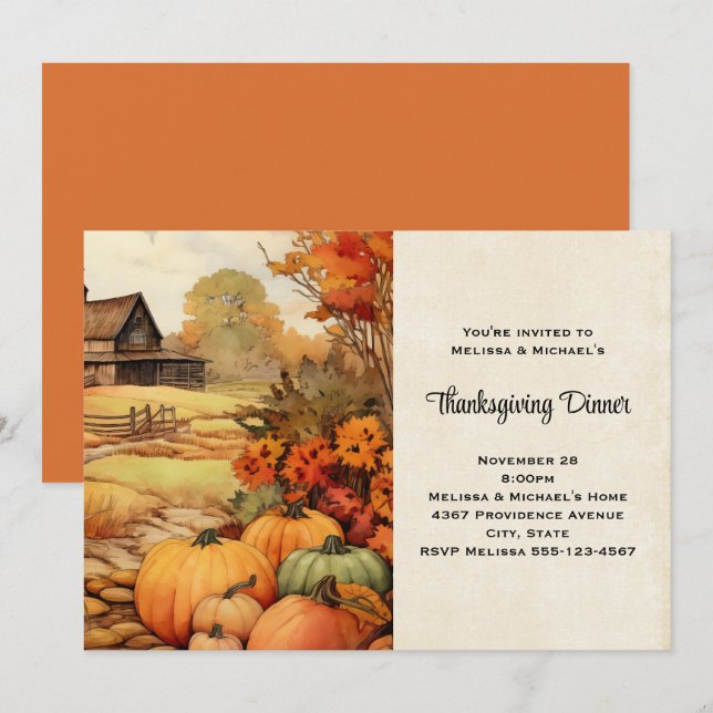 Pumpkin Farm Fall Harvest Thanksgiving Invitation (Front/Back)