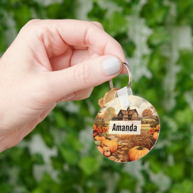 Pumpkin Farm Fall Harvest Thanksgiving Keychain (Hand)