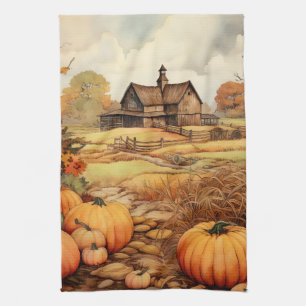 Pumpkin Farm Fall Harvest Thanksgiving Kitchen Towel