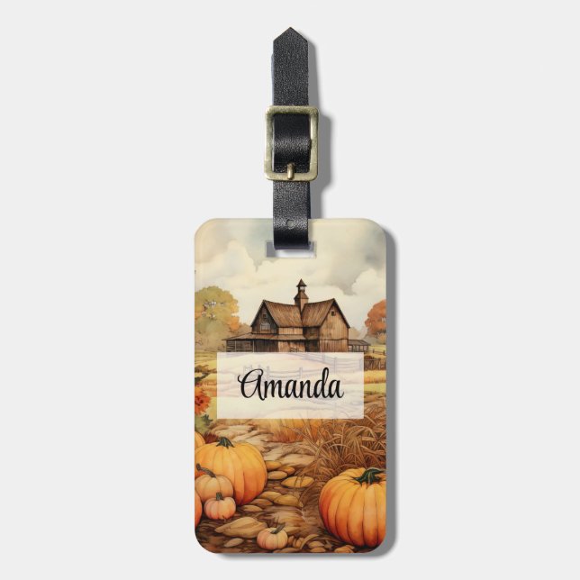 Pumpkin Farm Fall Harvest Thanksgiving Luggage Tag (Front Vertical)