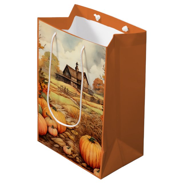Pumpkin Farm Fall Harvest Thanksgiving Medium Gift Bag (Front Angled)