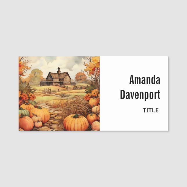 Pumpkin Farm Fall Harvest Thanksgiving Name Tag (Front)