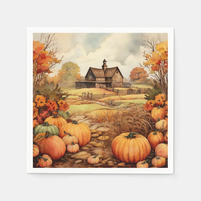 Pumpkin Farm Fall Harvest Thanksgiving Napkins (Front)