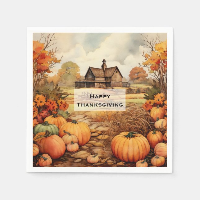 Pumpkin Farm Fall Harvest Thanksgiving Napkins (Front)