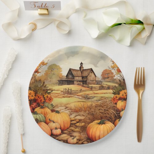 Pumpkin Farm Fall Harvest Thanksgiving Paper Plates