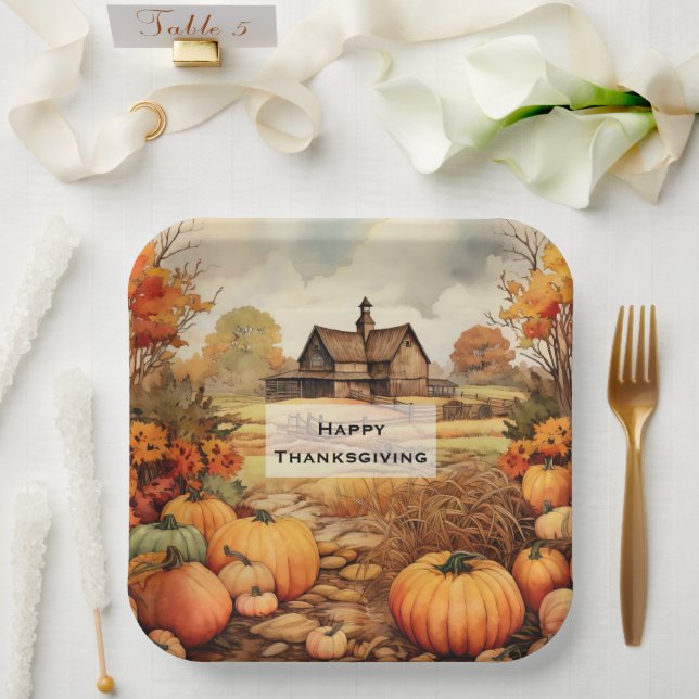 Pumpkin Farm Fall Harvest Thanksgiving Paper Plates (Wedding)