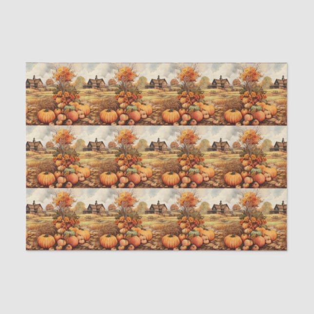 Pumpkin Farm Fall Harvest Thanksgiving Pattern Tissue Paper (Front)