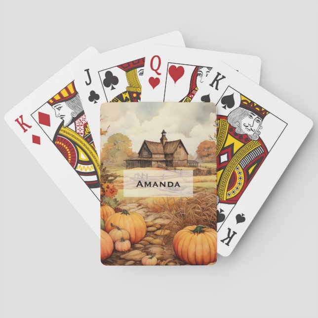 Pumpkin Farm Fall Harvest Thanksgiving Poker Cards (Back)