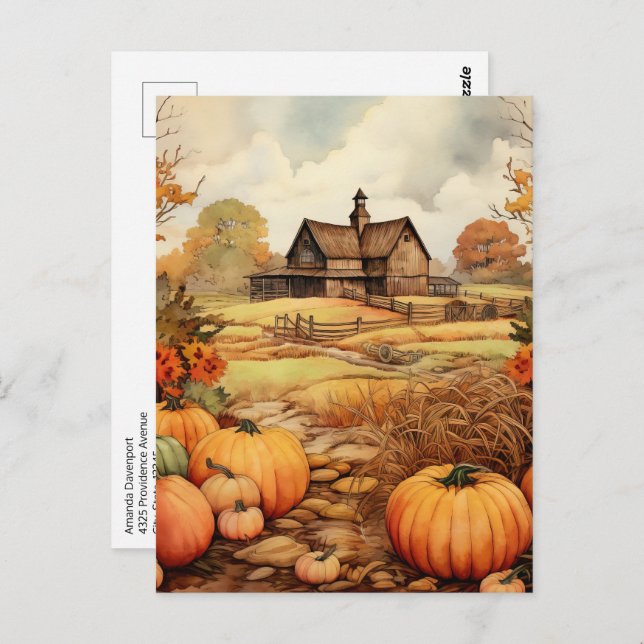 Pumpkin Farm Fall Harvest Thanksgiving Postcard (Front/Back)