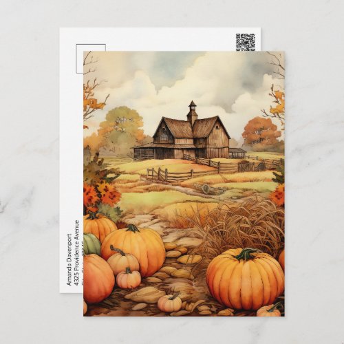 Pumpkin Farm Fall Harvest Thanksgiving Postcard