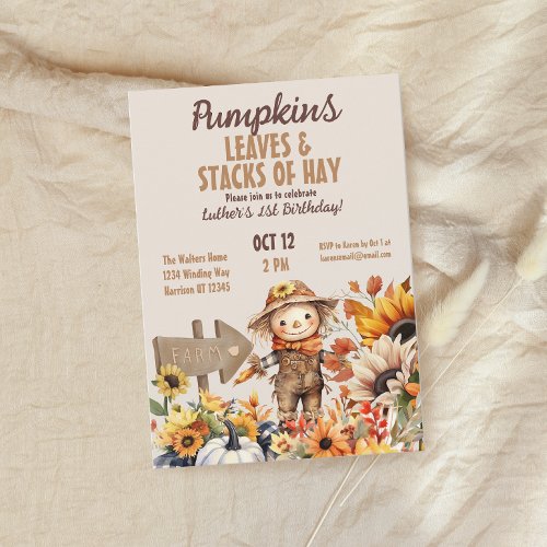 Pumpkin Farm Fall Sunflower Birthday Invitation