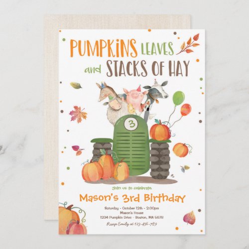 Pumpkin Farm Party Pumpkin Tractor Birthday Party Invitation