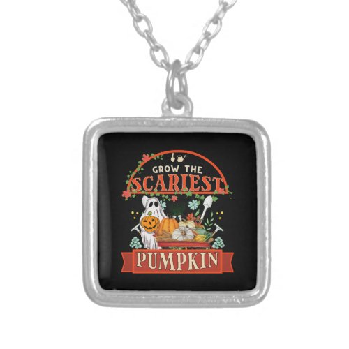 Pumpkin Farmer Halloween Silver Plated Necklace
