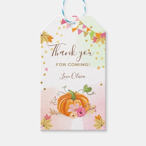Pumpkin Favor Tags Autumn Fall Leaves Pink Floral