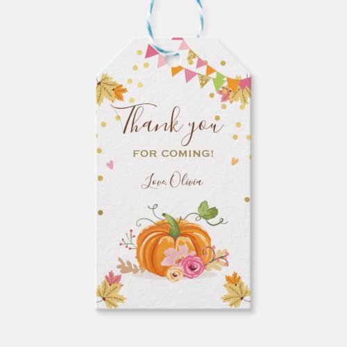 Pumpkin Favor Tags Autumn Fall Leaves Pink Floral