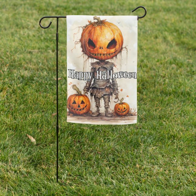 Pumpkin Fiend Happy Halloween Garden Flag (In SItu)
