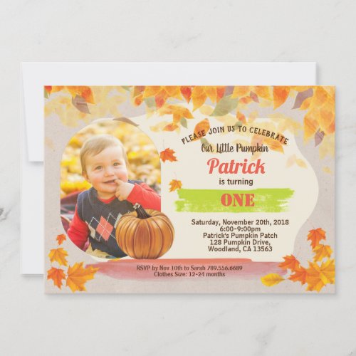 Pumpkin first 1st birthday Fall Thanksgiving Invitation