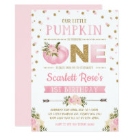 Pumpkin First 1st Birthday Invitation Pink & Gold
