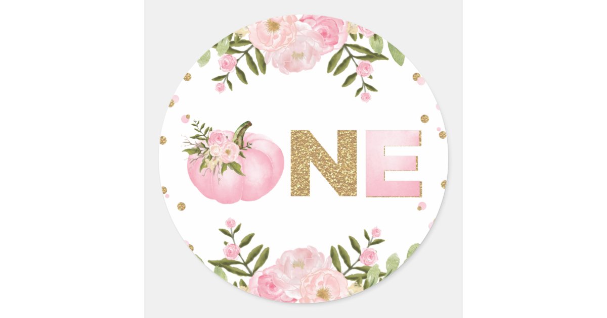 Pumpkin First 1st Birthday Pink Floral Autumn Fall Classic Round ...